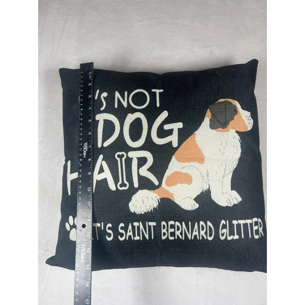 Saint Bernard Dog Throw Pillow 14x14‎ Black Canvas Whimsical Quote Indoor Decor